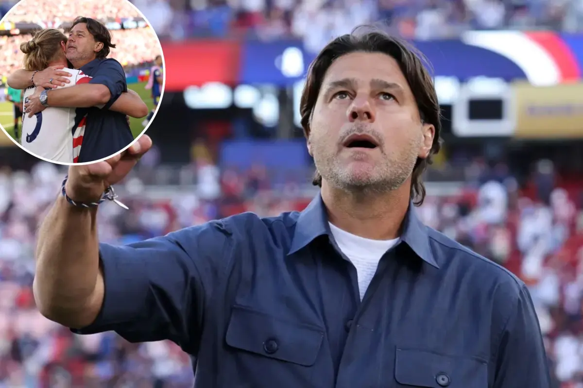 Mauricio Pochettino from the USMNT performs 'Country Roads' following World Cup victory