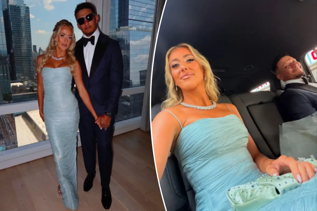 Patrick Mahomes and his wife share their outfits from the Travis Kelce-Taylor Swift wedding.