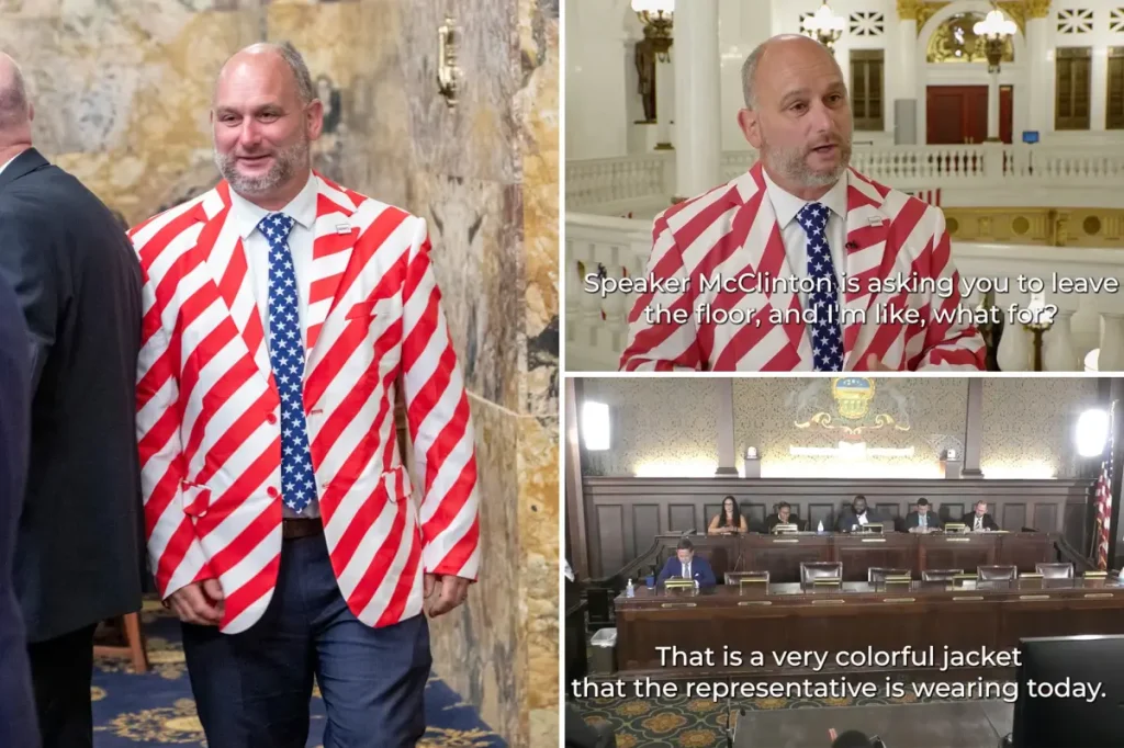 Pennsylvania Rep. Eric Davanzo claims he was removed from the House floor because of his 'patriotic' suit before America 250.