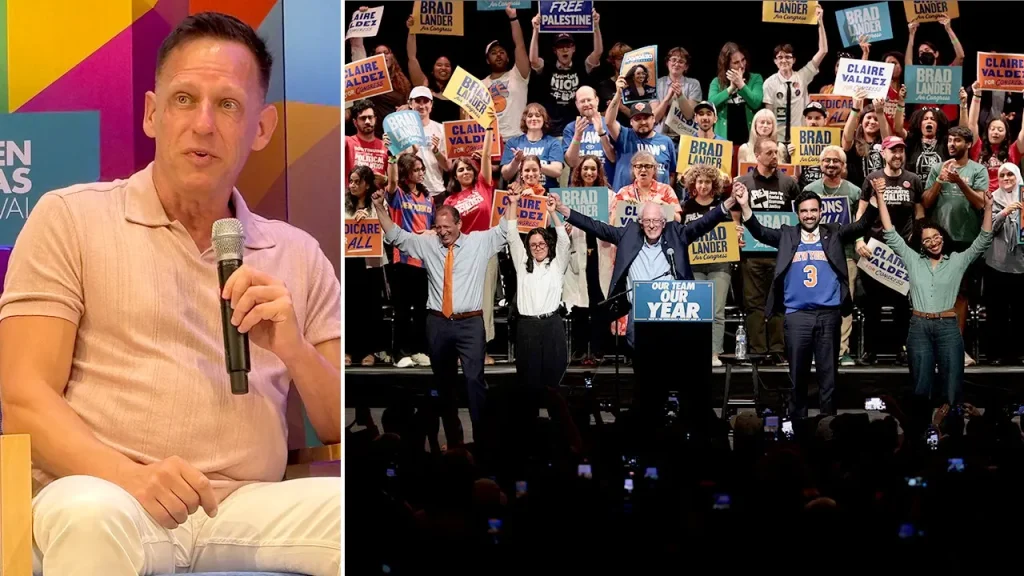 Peter Thiel cautions about a potential Democratic socialist takeover at Aspen Ideas.