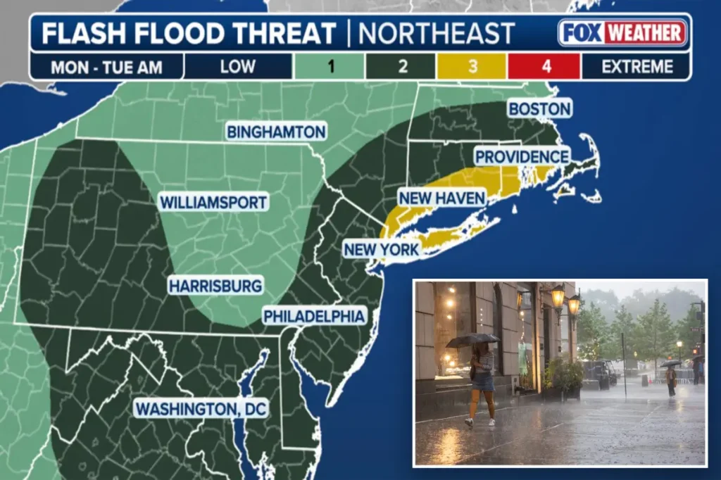 Serious flash flood risk increases for almost 60 million people in the Northeast