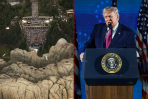 Trump celebrates America's "wonderful independence" and cautions about the "communist threat" in remarks at Mount Rushmore for America 250.