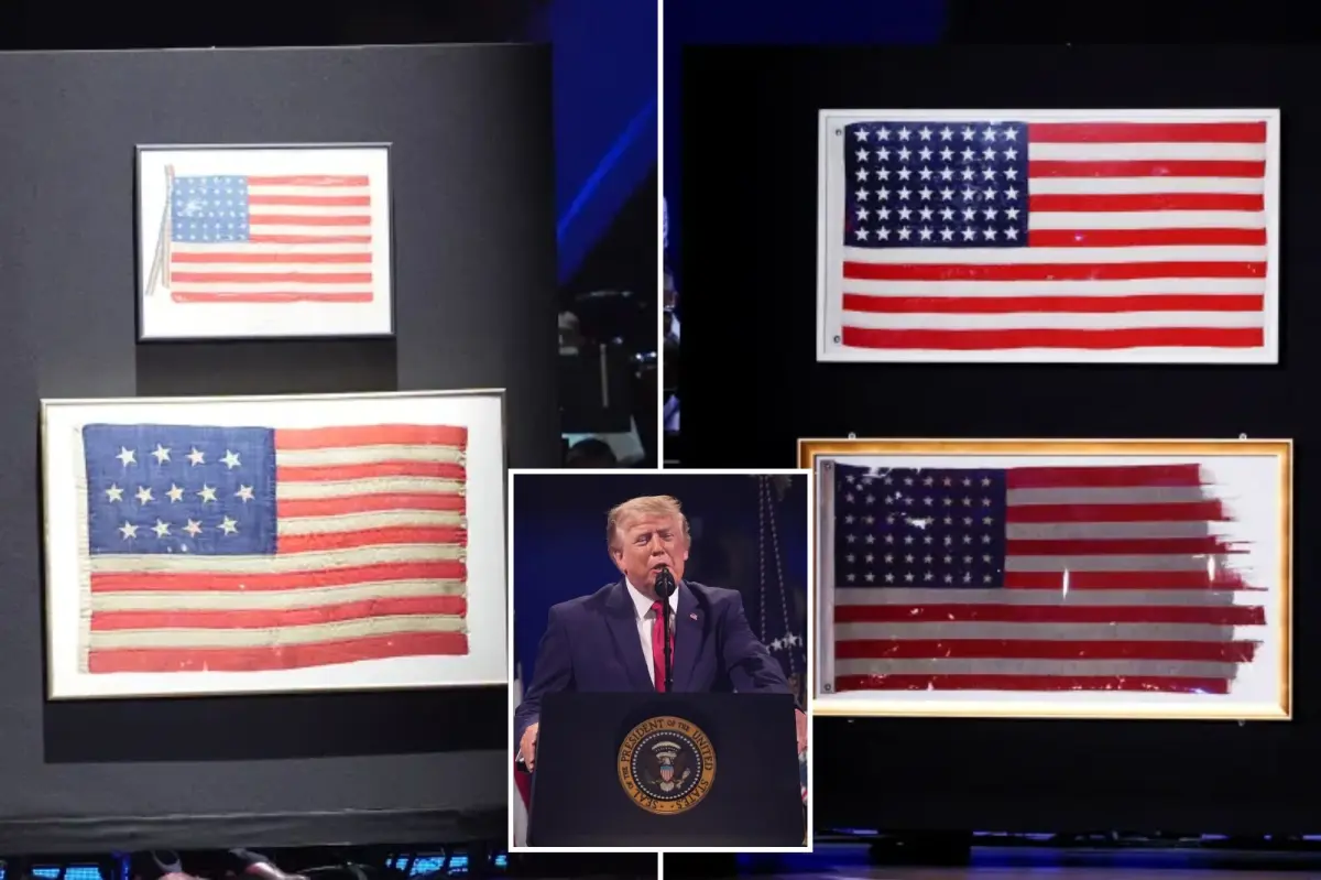 Trump displays one of the nation's earliest flags from 1777 while speaking on the Fourth of July.