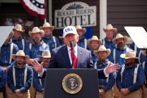 Trump speaks at Burning Hills Amphitheatre following a visit to the Roosevelt Presidential Library