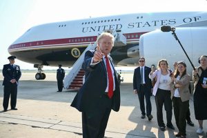 Trump travels to North Dakota on his inaugural flight in the Qatari-donated Air Force One