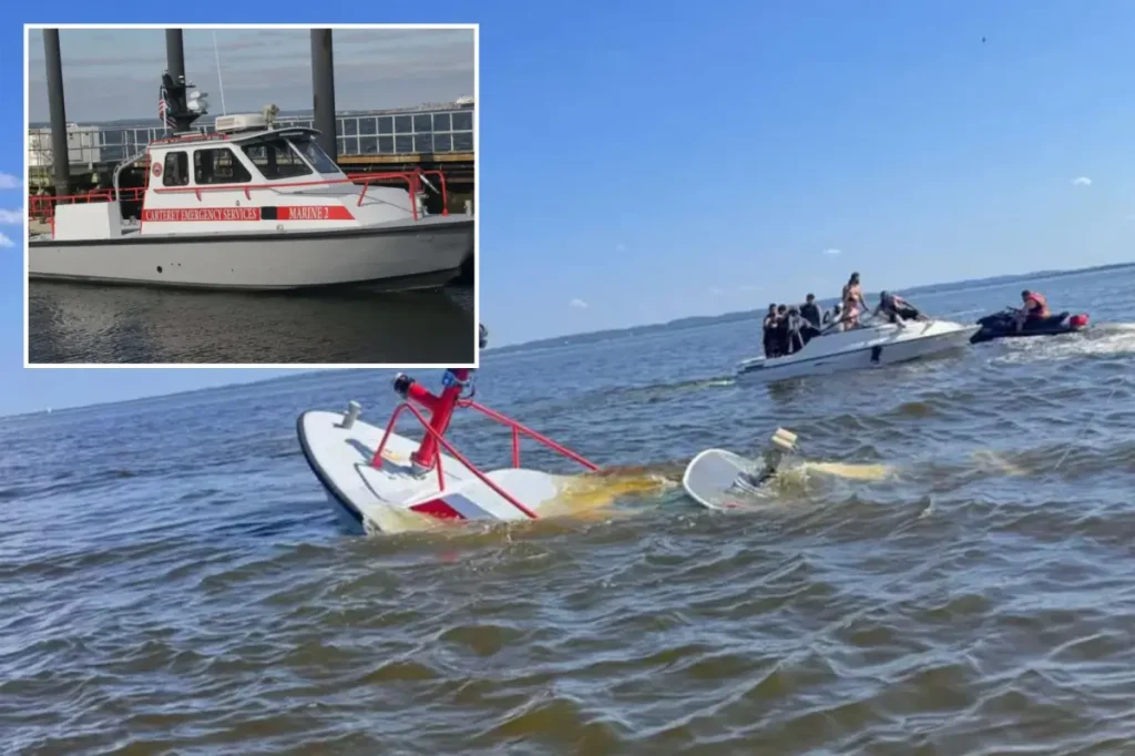 Whale hits and sinks New Jersey fire rescue boat returning from New York Harbor after July 4 celebrations.