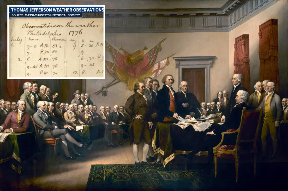 What were the temperatures in Philadelphia on July 4th during the signing of the Declaration of Independence?