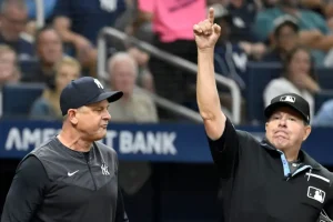 Aaron Boone and Brad Ausmus are thrown out during a review controversy