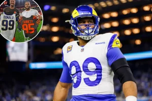 Aaron Donald observed practicing at Rams training center