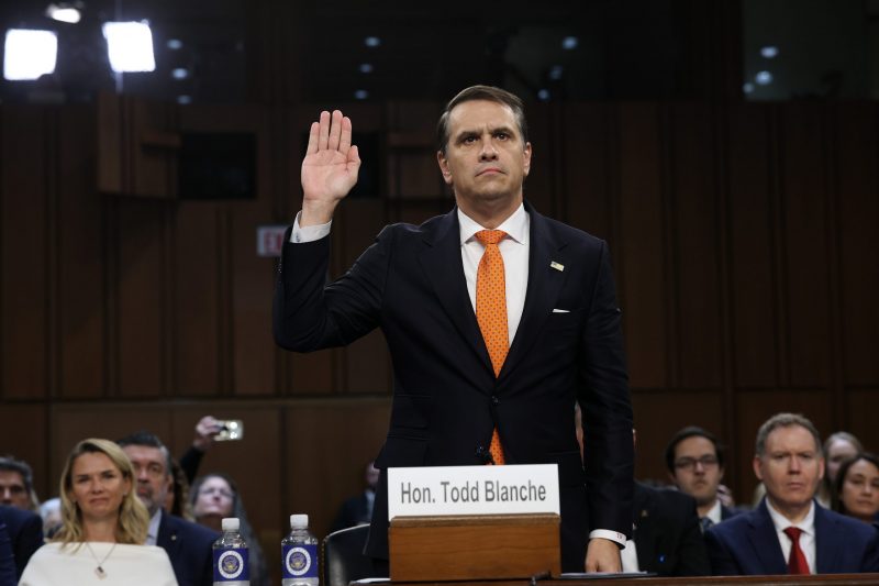 Acting Attorney General Todd Blanche, appointed by Trump, appears before the Senate for confirmation to take on the permanent position.