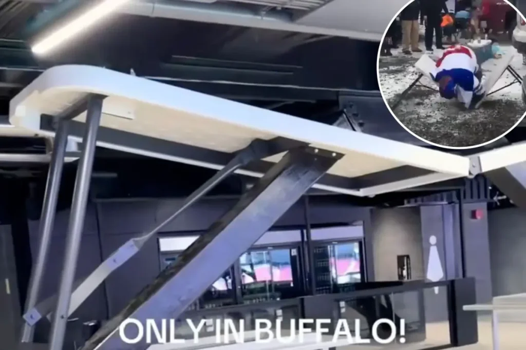 Bills supporters spot a remarkably unusual broken table feature in the new stadium.