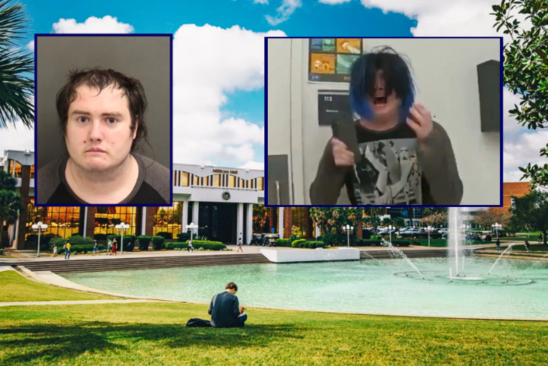 College student with blue hair confronts officer in viral bodycam video for using masculine pronouns.