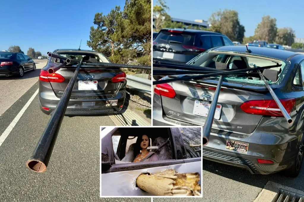Crash in Orange County sends pipes flying into car window