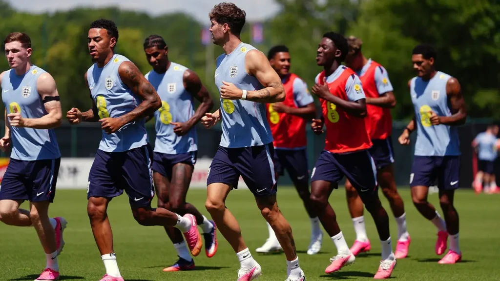 England soccer players dive off the board as if a teammate hasn't just been hurt in an unexpected accident