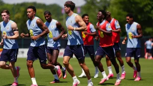 England soccer players dive off the board as if a teammate hasn't just been hurt in an unexpected accident