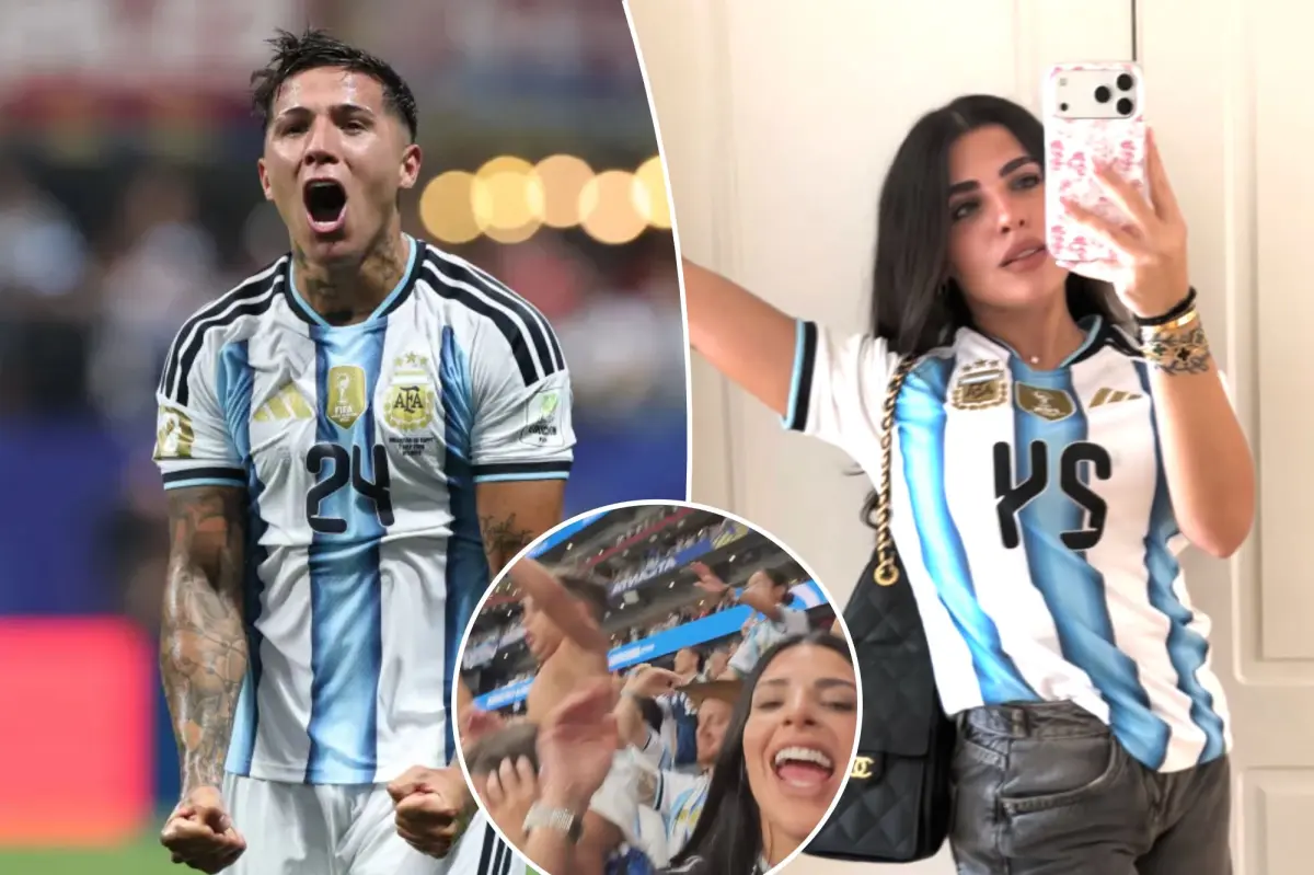 Enzo Fernandez's girlfriend gets excited after the Argentina star nets the winning goal in the World Cup.