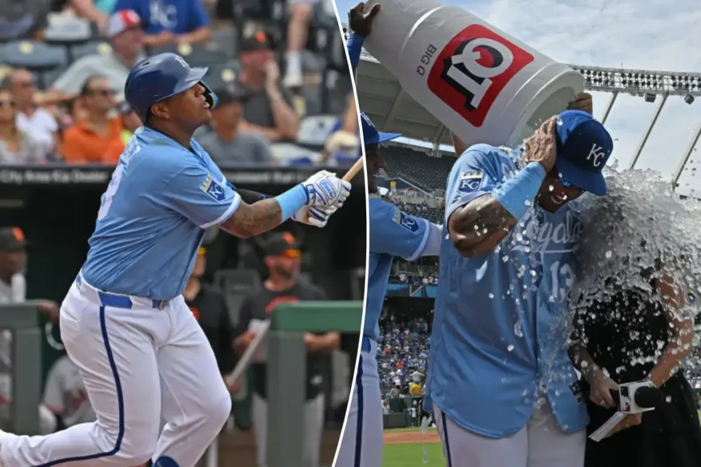 Fan who leaped into a fountain to retrieve Salvador Perez's record home run was taken into custody.