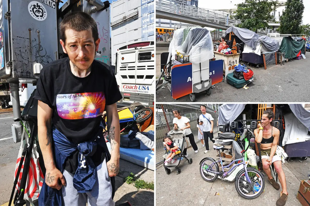 Homeless camps flourishing near Intrepid Museum, yet the city refuses to remove them.