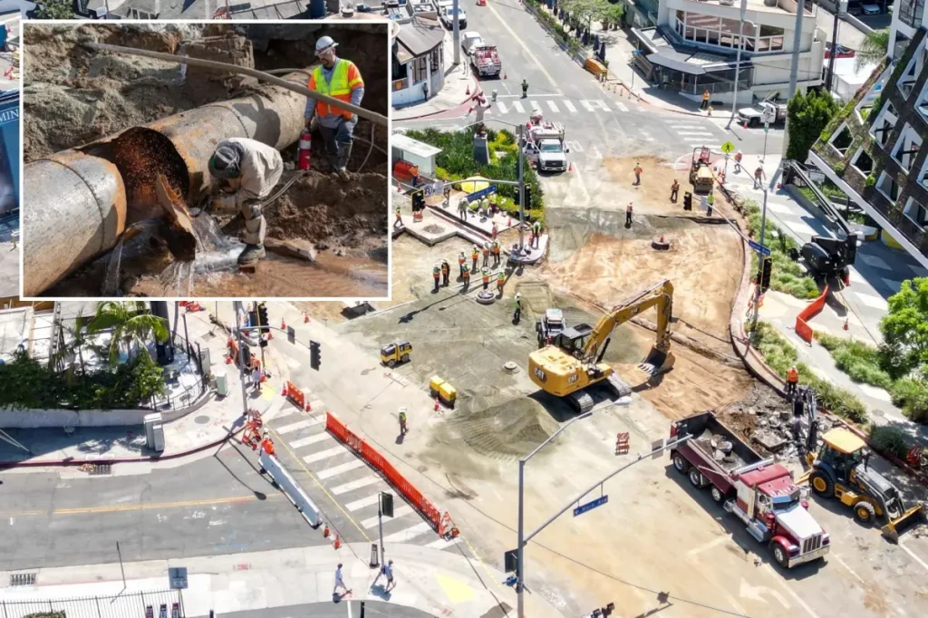 Images show repairs on the serious water main break in West Hollywood.