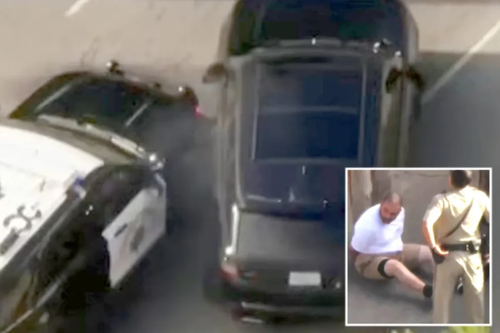 Intense conclusion to LA police pursuit as officers collide with attempted murder suspect's high-end car