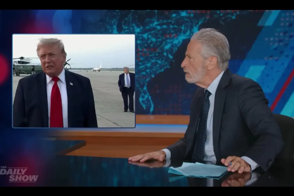 Jon Stewart goes wild upon seeing 'a backup Trump' walking behind the president: 'Who on earth?'
