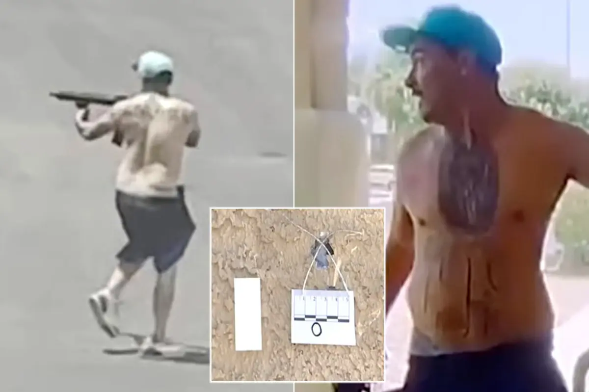 Man without a shirt shoots an AR-style rifle in a Las Vegas neighborhood