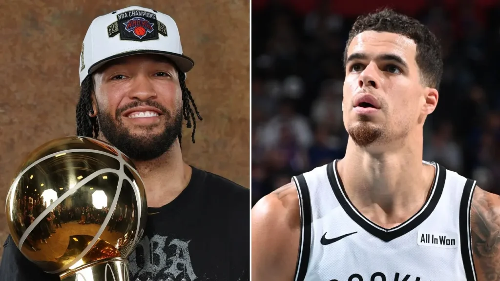 Michael Porter Jr. stands by the guest list as Brunson from the Knicks arrives.