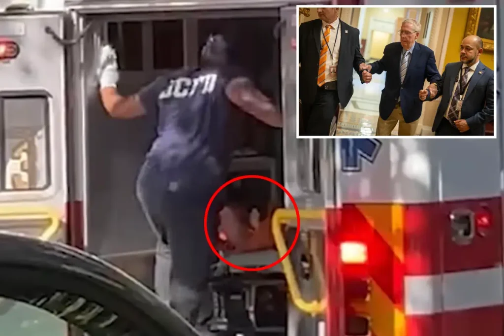 Mitch McConnell shown being taken into an ambulance following an apparent cardiac arrest, new footage reveals