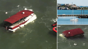 One person has died and two are missing after a boat overturned near Alcatraz in San Francisco Bay.