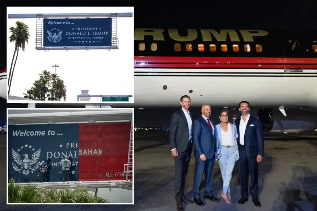 Palm Beach airport is now Trump International as the president's private plane lands for the first time.