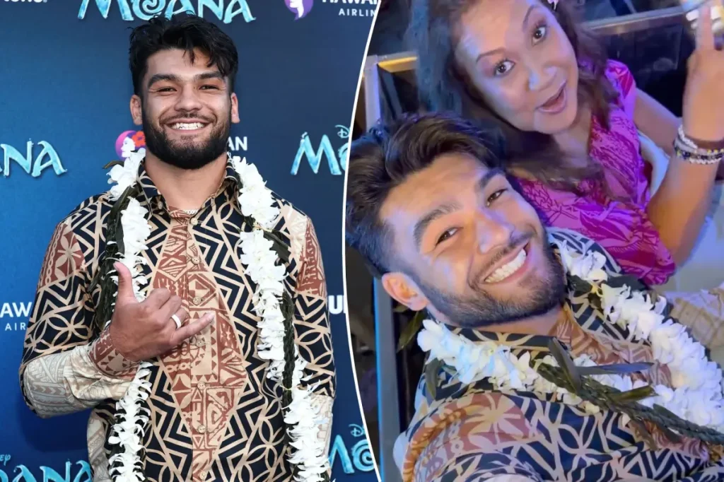 Puka Nacua meets The Rock at the Moana premiere