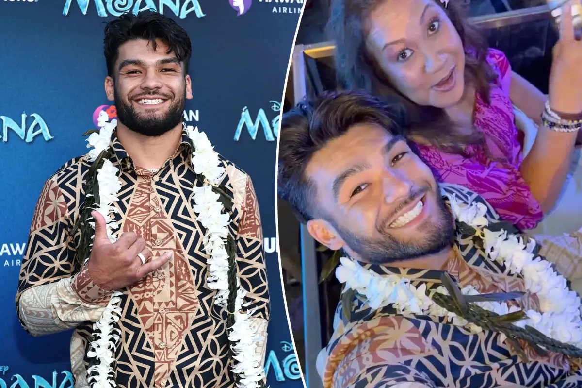 Puka Nacua meets The Rock at the Moana premiere