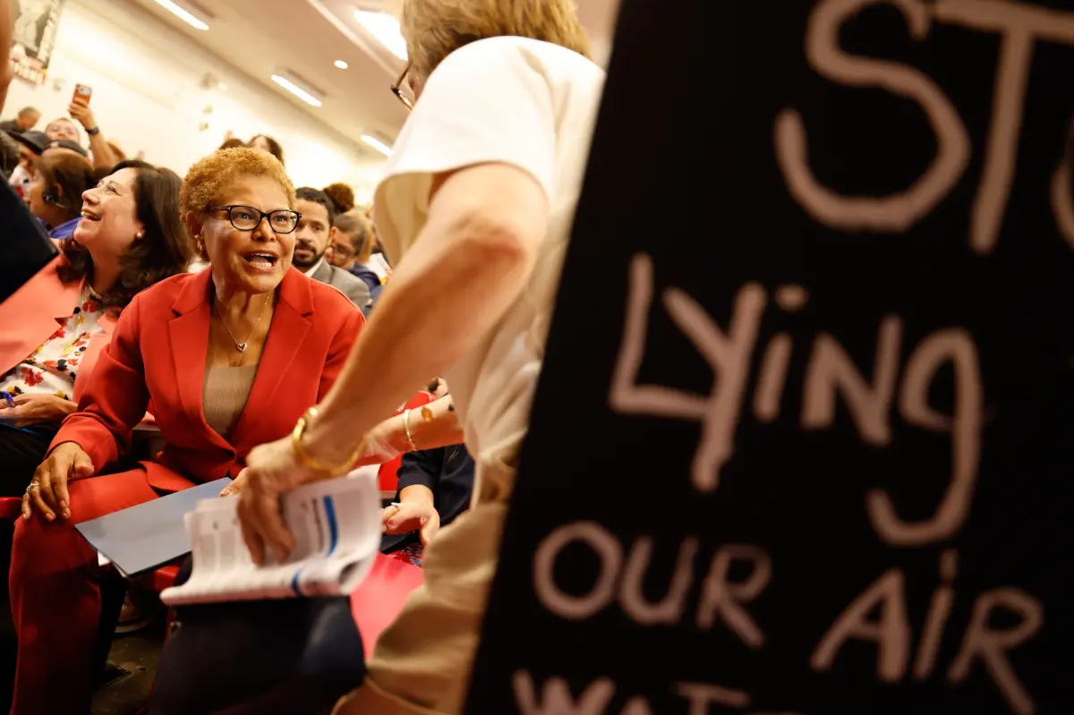 Residents confront Mayor Bass at town hall over anger about Boyle Heights warehouse fire