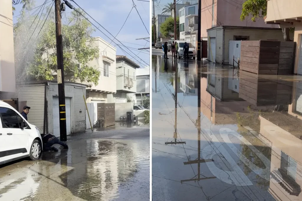 Residents of Venice Canals experienced flooded streets following a pipe break.