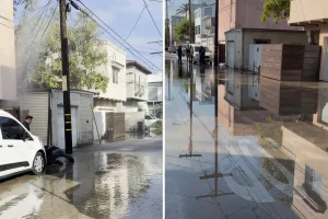 Residents of Venice Canals experienced flooded streets following a pipe break.