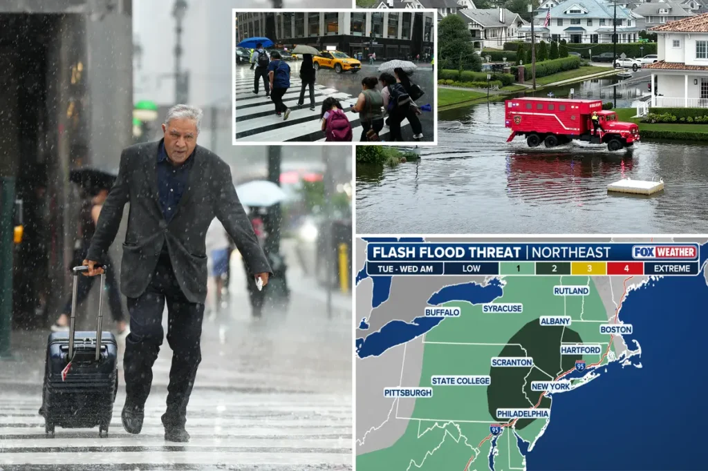 Rising flash flood danger and strong winds affect millions along the I-95 corridor as storms approach the East Coast.