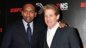 Skip Bayless challenges Stephen A's statement that 'three white guys' can't win an NBA Championship together.