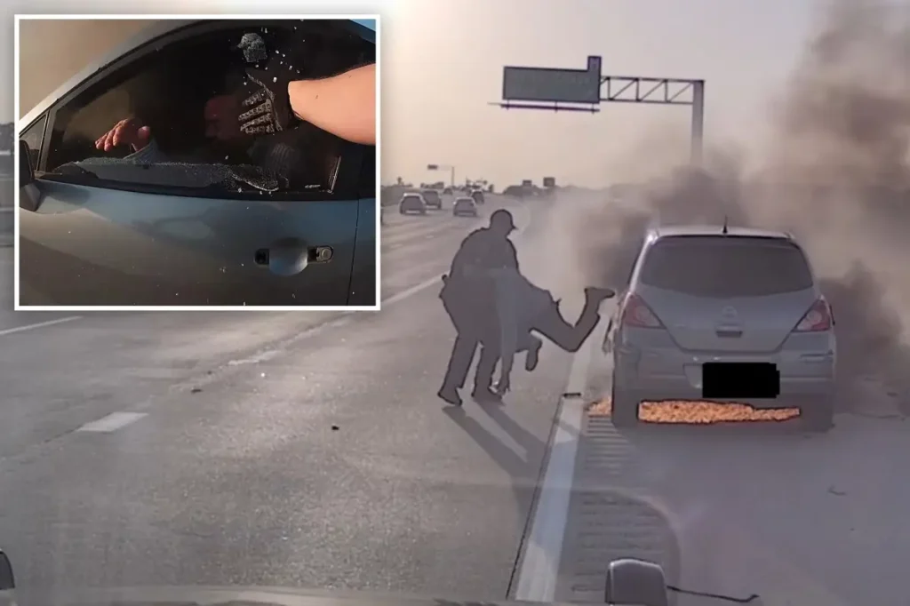 Texas officer rescues driver from fiery car just before it ignites: gripping footage
