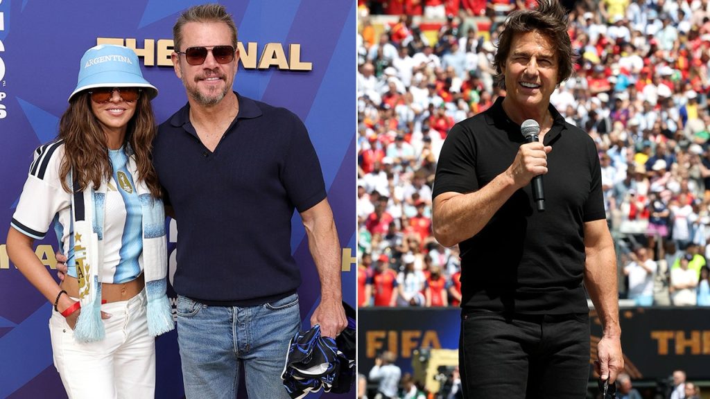 Tom Cruise kicks off the FIFA World Cup final with Matt Damon and Shakira in attendance.