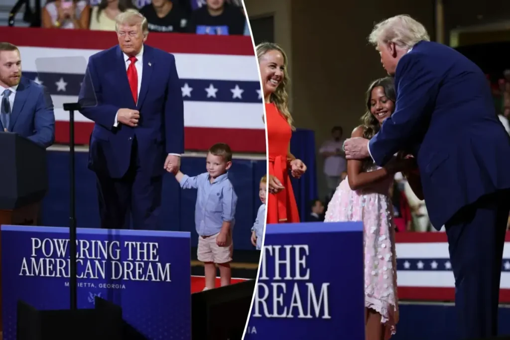 Trump interacts with a young child and makes fun of 'Pee-wee' Jon Ossoff at a rally in Georgia.