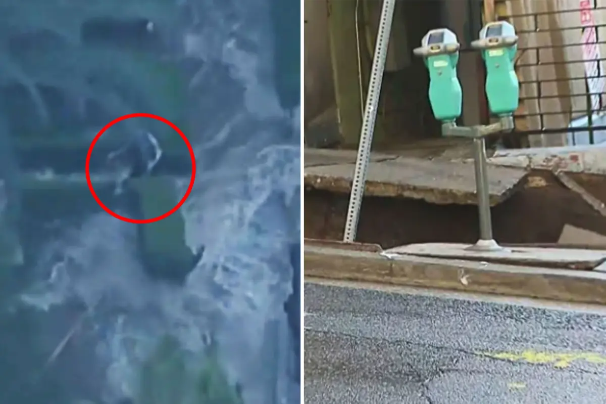 Two individuals drop into a sinkhole during a water main failure in West Hollywood.