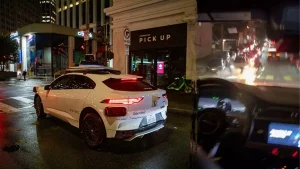 Waymo self-driving car encounters lit fireworks in San Francisco