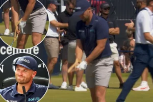 Wyndham Clark strangely warming up with a wooden coat hanger at the British Open