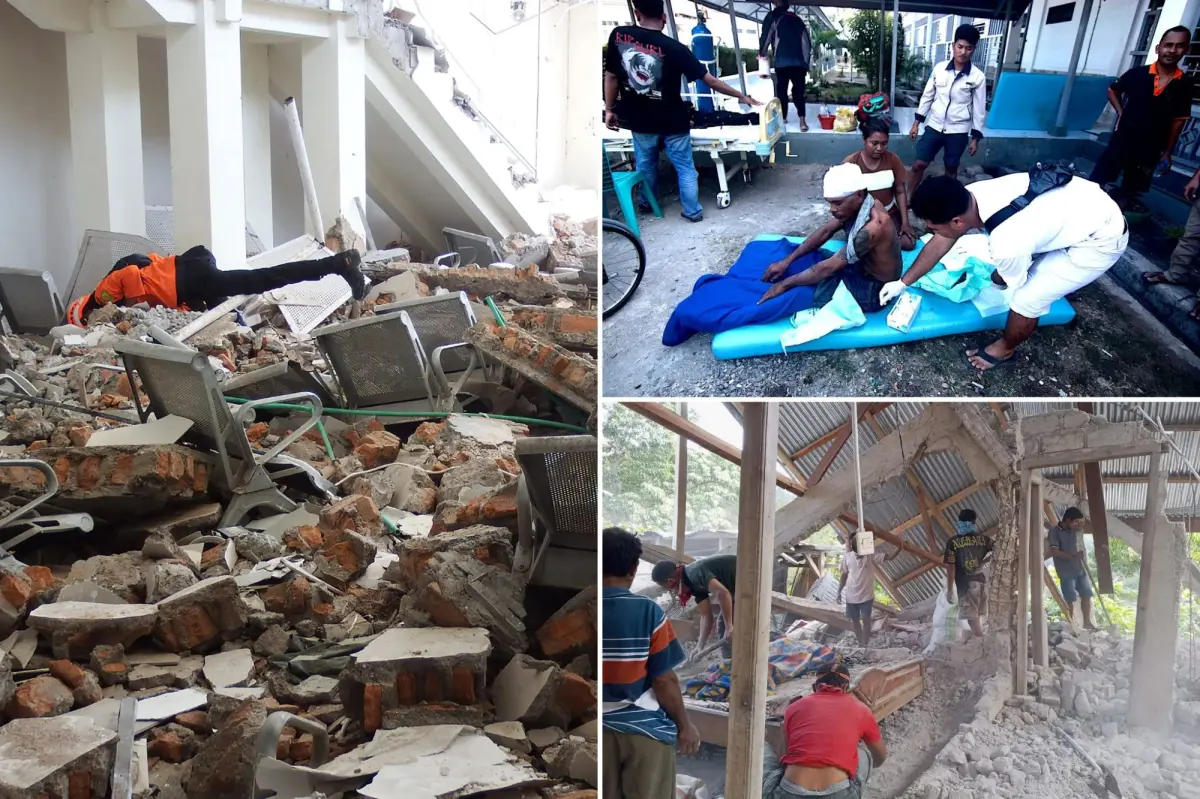 At least 20 people have died in the Indonesia earthquake, with buildings falling down.