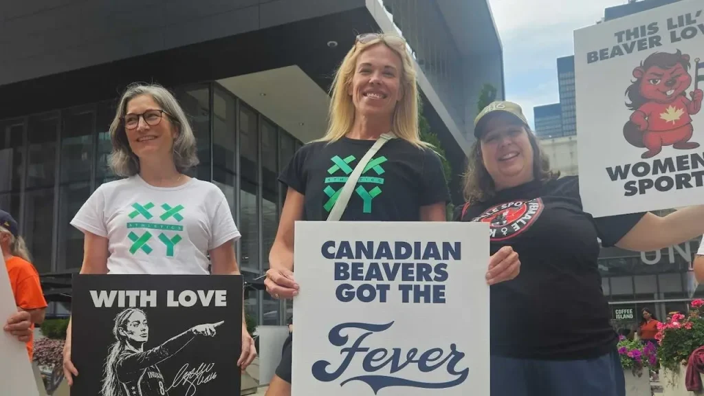 Canadian powerlifting champion April Hutchinson heads the inaugural Sophie Cunningham rally outside the United States
