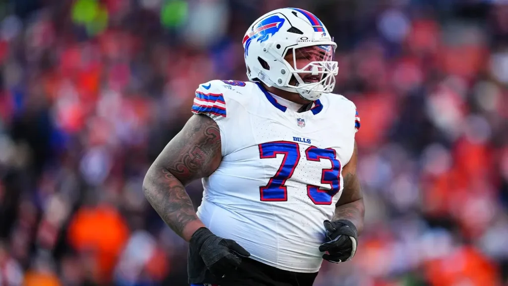Dion Dawkins of the Bills ignites a heated discussion after cleaning up his dog's waste on the practice field