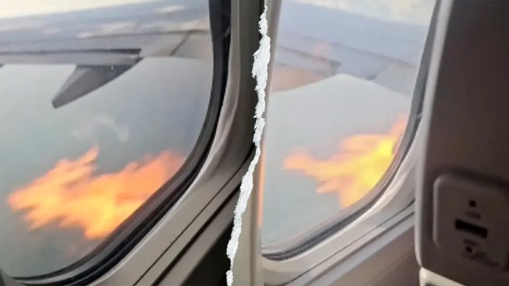 Footage reveals flames erupting from an American Airlines aircraft following a bird collision.