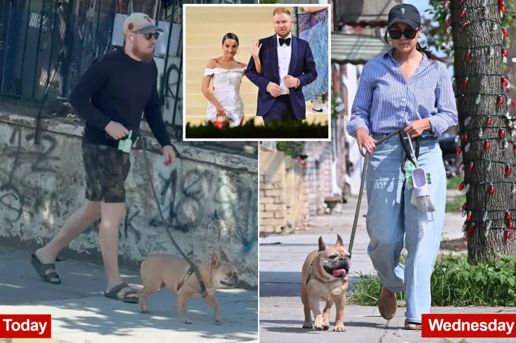 Former fianc&eacute; Riley Roberts seen walking AOC's dog near her apartment in Queens
