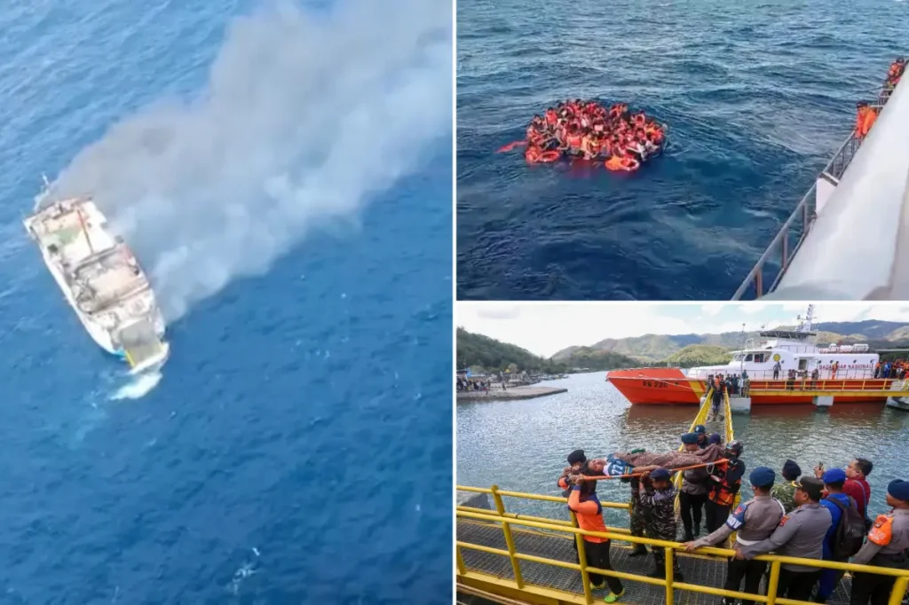 Indonesian rescuers save many people from a ferry fire that resulted in at least 1 death