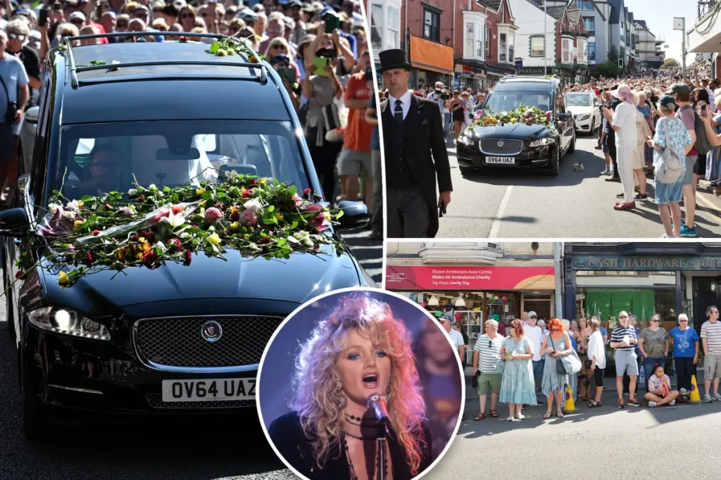 Many Bonnie Tyler fans gather along the streets of Wales as the late singer's coffin returns home